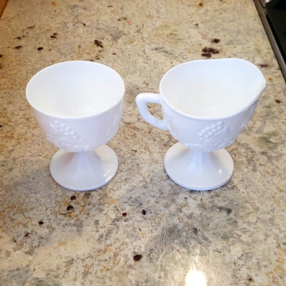 Antique Milk Glass Cup/Sugar Bowl and Creamer - Picture 3 of 12